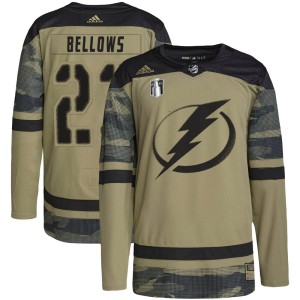 Youth Tampa Bay Lightning Brian Bellows Adidas Authentic Military Appreciation Practice 2022 Stanley Cup Final Jersey - Camo