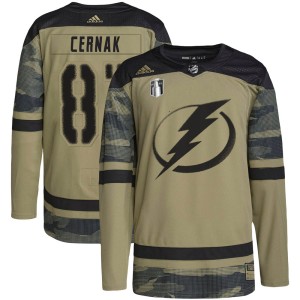 Youth Tampa Bay Lightning Erik Cernak Adidas Authentic Military Appreciation Practice 2022 Stanley Cup Final Jersey - Camo