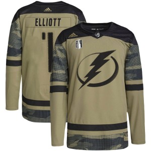 Youth Tampa Bay Lightning Brian Elliott Adidas Authentic Military Appreciation Practice 2022 Stanley Cup Final Jersey - Camo