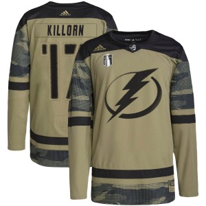 Youth Tampa Bay Lightning Alex Killorn Adidas Authentic Military Appreciation Practice 2022 Stanley Cup Final Jersey - Camo