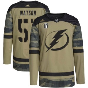 Youth Tampa Bay Lightning Austin Watson Adidas Authentic Military Appreciation Practice 2022 Stanley Cup Final Jersey - Camo