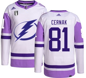 Men's Tampa Bay Lightning Erik Cernak Adidas Authentic Hockey Fights Cancer 2022 Stanley Cup Final Jersey -