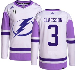 Men's Tampa Bay Lightning Fredrik Claesson Adidas Authentic Hockey Fights Cancer 2022 Stanley Cup Final Jersey -