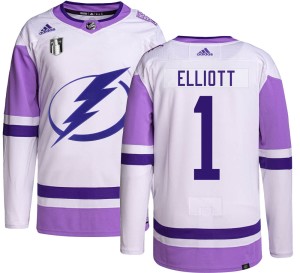 Men's Tampa Bay Lightning Brian Elliott Adidas Authentic Hockey Fights Cancer 2022 Stanley Cup Final Jersey -