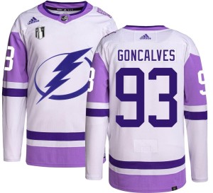 Men's Tampa Bay Lightning Gage Goncalves Adidas Authentic Hockey Fights Cancer 2022 Stanley Cup Final Jersey -