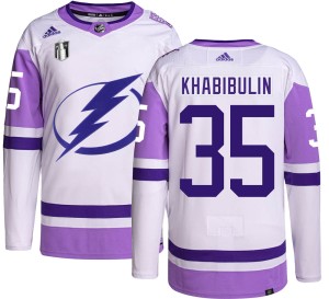Men's Tampa Bay Lightning Nikolai Khabibulin Adidas Authentic Hockey Fights Cancer 2022 Stanley Cup Final Jersey -