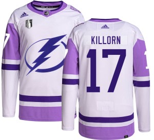 Men's Tampa Bay Lightning Alex Killorn Adidas Authentic Hockey Fights Cancer 2022 Stanley Cup Final Jersey -