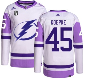 Men's Tampa Bay Lightning Cole Koepke Adidas Authentic Hockey Fights Cancer 2022 Stanley Cup Final Jersey -