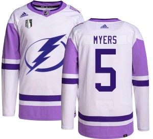 Men's Tampa Bay Lightning Philippe Myers Adidas Authentic Hockey Fights Cancer 2022 Stanley Cup Final Jersey -