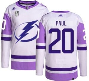 Men's Tampa Bay Lightning Nicholas Paul Adidas Authentic Hockey Fights Cancer 2022 Stanley Cup Final Jersey -