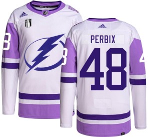 Men's Tampa Bay Lightning Nick Perbix Adidas Authentic Hockey Fights Cancer 2022 Stanley Cup Final Jersey -