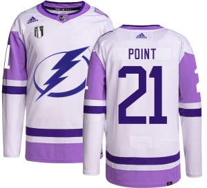 Men's Tampa Bay Lightning Brayden Point Adidas Authentic Hockey Fights Cancer 2022 Stanley Cup Final Jersey -