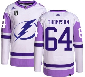 Men's Tampa Bay Lightning Jack Thompson Adidas Authentic Hockey Fights Cancer 2022 Stanley Cup Final Jersey -