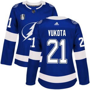 Women's Tampa Bay Lightning Mick Vukota Adidas Authentic Home 2022 Stanley Cup Final Jersey - Blue