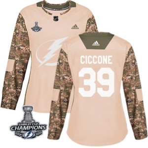 Women's Tampa Bay Lightning Enrico Ciccone Adidas Authentic Veterans Day Practice 2020 Stanley Cup Champions Jersey - Camo