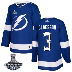 Youth Tampa Bay Lightning Fredrik Claesson Adidas Authentic Home 2020 Stanley Cup Champions Jersey - Blue