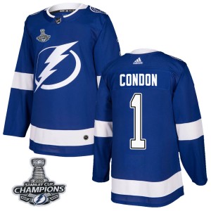 Youth Tampa Bay Lightning Mike Condon Adidas Authentic Home 2020 Stanley Cup Champions Jersey - Blue