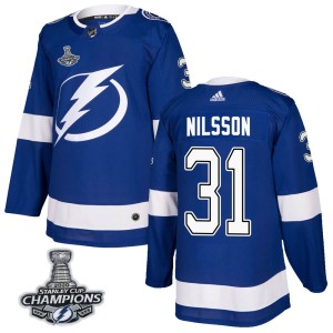 Youth Tampa Bay Lightning Anders Nilsson Adidas Authentic Home 2020 Stanley Cup Champions Jersey - Blue