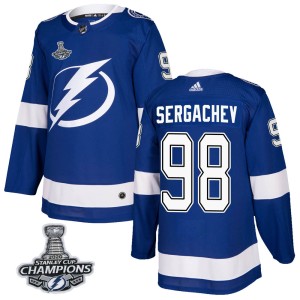 Youth Tampa Bay Lightning Mikhail Sergachev Adidas Authentic Home 2020 Stanley Cup Champions Jersey - Blue