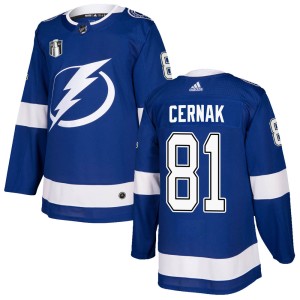 Men's Tampa Bay Lightning Erik Cernak Adidas Authentic Home 2022 Stanley Cup Final Jersey - Blue