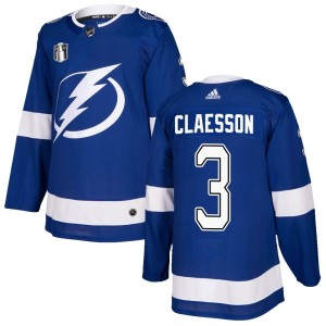Men's Tampa Bay Lightning Fredrik Claesson Adidas Authentic Home 2022 Stanley Cup Final Jersey - Blue