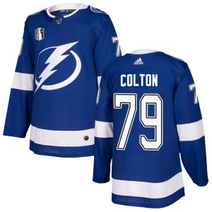Men's Tampa Bay Lightning Ross Colton Adidas Authentic Home 2022 Stanley Cup Final Jersey - Blue