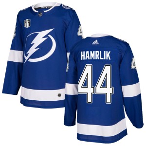 Men's Tampa Bay Lightning Roman Hamrlik Adidas Authentic Home 2022 Stanley Cup Final Jersey - Blue