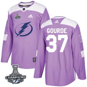 Men's Tampa Bay Lightning Yanni Gourde Adidas Authentic Fights Cancer Practice 2020 Stanley Cup Champions Jersey - Purple