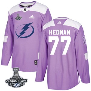 Men's Tampa Bay Lightning Victor Hedman Adidas Authentic Fights Cancer Practice 2020 Stanley Cup Champions Jersey - Purple