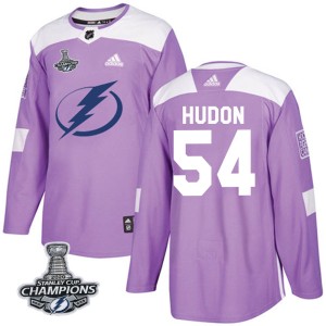 Men's Tampa Bay Lightning Charles Hudon Adidas Authentic Fights Cancer Practice 2020 Stanley Cup Champions Jersey - Purple