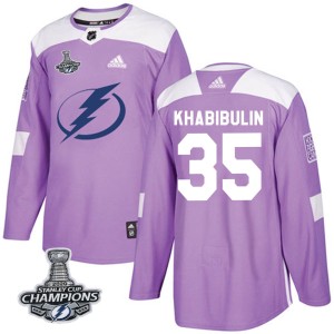 Men's Tampa Bay Lightning Nikolai Khabibulin Adidas Authentic Fights Cancer Practice 2020 Stanley Cup Champions Jersey - Purple
