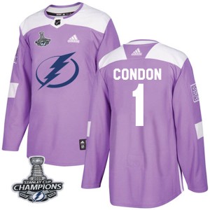 Youth Tampa Bay Lightning Mike Condon Adidas Authentic Fights Cancer Practice 2020 Stanley Cup Champions Jersey - Purple