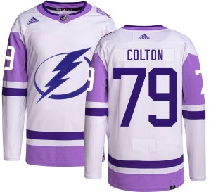 Men's Tampa Bay Lightning Ross Colton Adidas Authentic Hockey Fights Cancer Jersey -