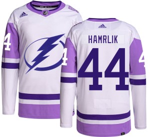 Men's Tampa Bay Lightning Roman Hamrlik Adidas Authentic Hockey Fights Cancer Jersey -