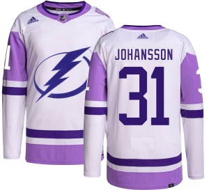 Men's Tampa Bay Lightning Jonas Johansson Adidas Authentic Hockey Fights Cancer Jersey -