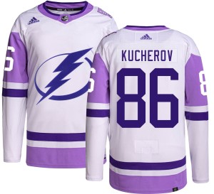 Men's Tampa Bay Lightning Nikita Kucherov Adidas Authentic Hockey Fights Cancer Jersey -