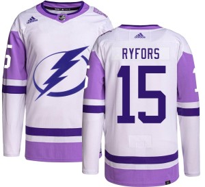 Men's Tampa Bay Lightning Simon Ryfors Adidas Authentic Hockey Fights Cancer Jersey -