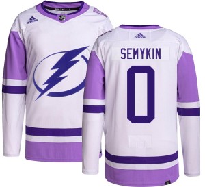 Men's Tampa Bay Lightning Dmitry Semykin Adidas Authentic Hockey Fights Cancer Jersey -
