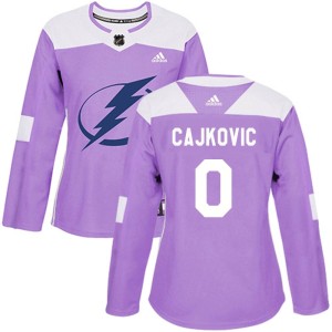 Women's Tampa Bay Lightning Maxim Cajkovic Adidas Authentic Fights Cancer Practice Jersey - Purple