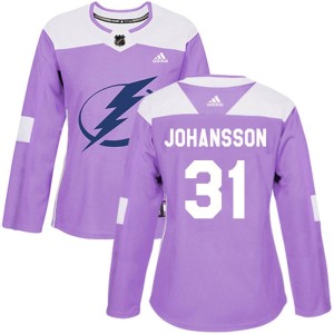 Women's Tampa Bay Lightning Jonas Johansson Adidas Authentic Fights Cancer Practice Jersey - Purple