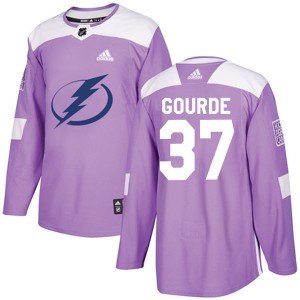 Men's Tampa Bay Lightning Yanni Gourde Adidas Authentic Fights Cancer Practice Jersey - Purple
