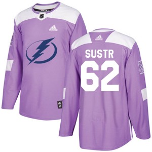 Men's Tampa Bay Lightning Andrej Sustr Adidas Authentic Fights Cancer Practice Jersey - Purple