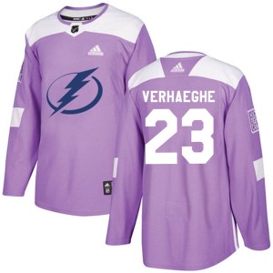 Men's Tampa Bay Lightning Carter Verhaeghe Adidas Authentic Fights Cancer Practice Jersey - Purple