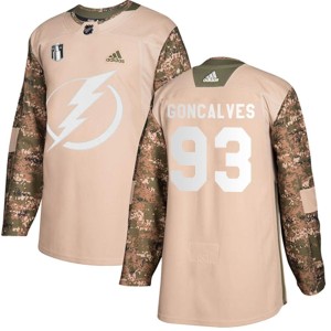Men's Tampa Bay Lightning Gage Goncalves Adidas Authentic Veterans Day Practice 2022 Stanley Cup Final Jersey - Camo