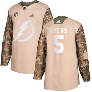 Men's Tampa Bay Lightning Philippe Myers Adidas Authentic Veterans Day Practice 2022 Stanley Cup Final Jersey - Camo