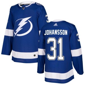 Men's Tampa Bay Lightning Jonas Johansson Adidas Authentic Home Jersey - Blue