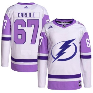 Youth Tampa Bay Lightning Declan Carlile Adidas Authentic Hockey Fights Cancer Primegreen Jersey - White/Purple
