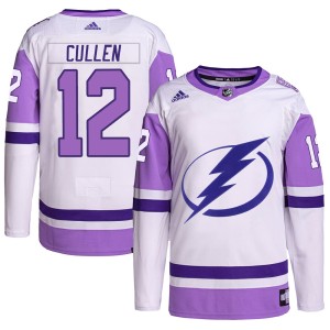 Youth Tampa Bay Lightning John Cullen Adidas Authentic Hockey Fights Cancer Primegreen Jersey - White/Purple