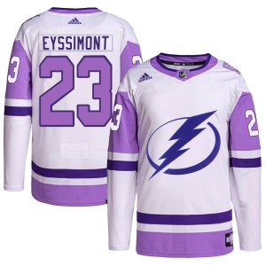 Youth Tampa Bay Lightning Michael Eyssimont Adidas Authentic Hockey Fights Cancer Primegreen Jersey - White/Purple