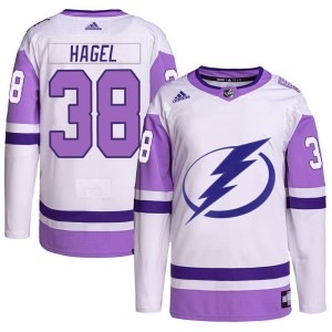 Youth Tampa Bay Lightning Brandon Hagel Adidas Authentic Hockey Fights Cancer Primegreen Jersey - White/Purple